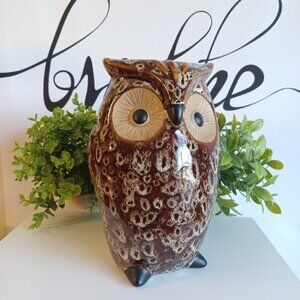 Glazed Ceramic Owl Vase | 9" Tall | Brown | Planter or Decor | Model BSF1456WA